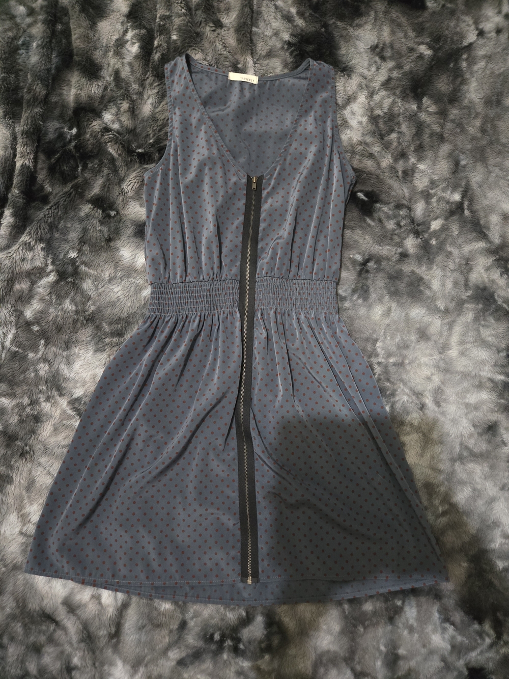 Everly Slate Blue Polka Dot Sleeveless Zip Dress